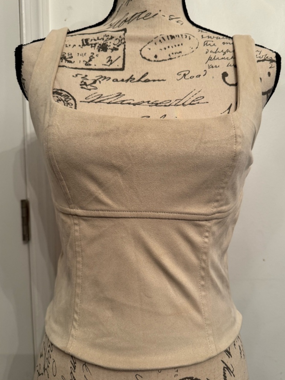 Sleeveless Square Neck Beige Top